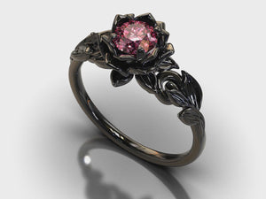 Unique Black Gold Pink Sapphire Flower Engagement Ring