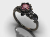 Unique Black Gold Pink Sapphire Flower Engagement Ring