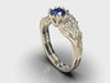 Flower Blue Sapphire Wedding Ring Set