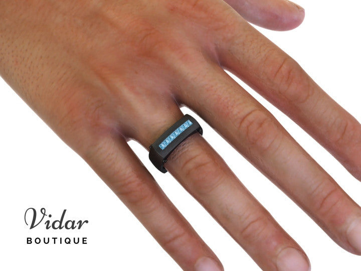 Black Gold Aquamarine Wedding Band For Men