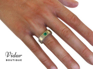 Emerald Princess Cut Mens Wedding Band