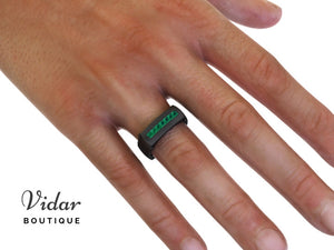 Unique Black Gold Emerald Mens Wedding Band