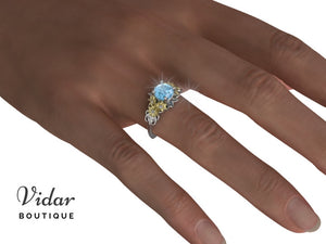 Unique Aquamarine Flower Engagement Ring