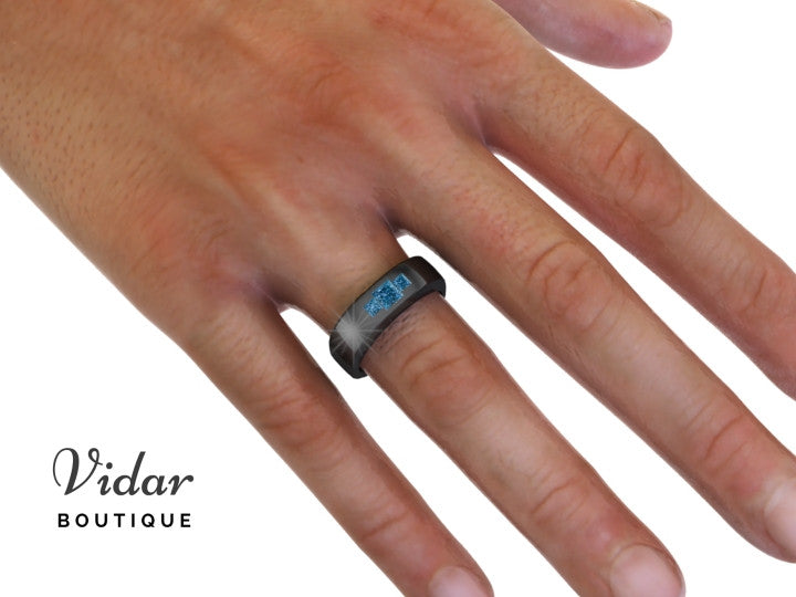 Unique Black Gold Blue Diamond Mens Wedding Band