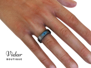 Unique Black Gold Blue Diamond Mens Wedding Band