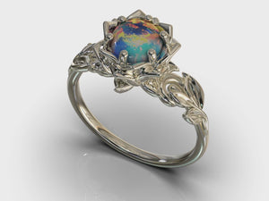 Blue Opal Flower Engagement Ring