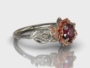 Unique Lotus Flower Ruby Engagement Ring