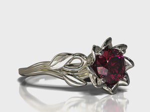 White Gold Ruby Flower Engagement Ring