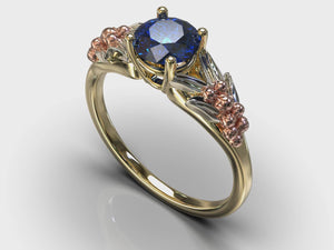 Three Tone Flower Sapphire Engagement Ring