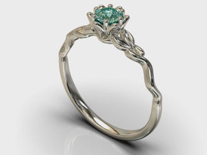 Unique Floral Aquamarine Ring White Gold