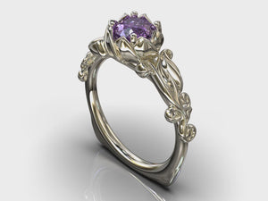 Unique Flower Amethyst Engagement Ring