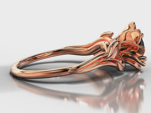 Black Diamond Solitaire Flower Engagement Ring