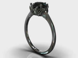 Unique Floral Black Engagement Ring With Black Diamond