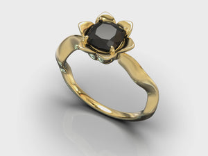 Unique Black Diamond Flower Engagement Ring