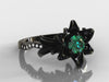 Emerald Black Gold Flower Engagement Ring