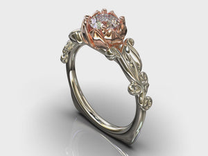 Flower Shaped Two Tone Gold Solitaire Engagement Ring
