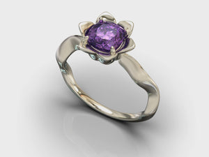 Unique Amethyst Cushion Cut Flower Engagement Ring