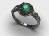 Black Gold Emerald Floral Engagement Ring