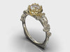Lotus Flower Two Tone Gold Solitaire Engagement Ring