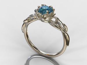 Unique Blue Diamond Lotus Flower Engagement Ring