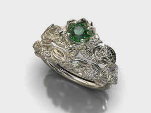 Emerald Flower Bridal Ring Set