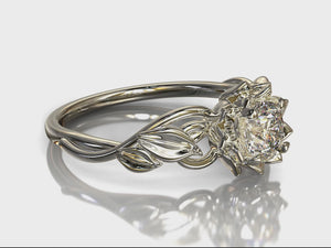 Lotus Flower Diamond Engagement Ring With Leaves