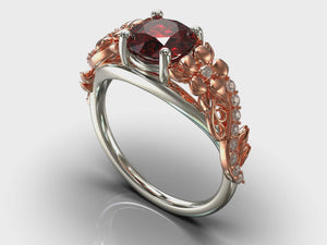 Flower Red Garnet Engagement Ring