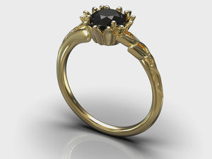 Unique Black Diamond Floral Engagement Ring