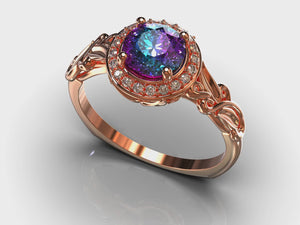 Alexandrite Rose Gold Flower Engagement Ring