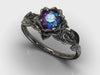 Black Alexandrite Lotus Flower Engagement Ring