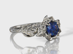 Flower Blue Sapphire Engagement Ring
