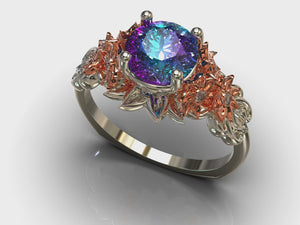 Two Tone Alexandrite Flower Engagement Ring