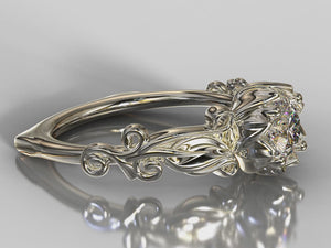 Flower White Gold Solitaire Engagement Ring