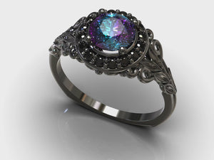 Unique Alexandrite Flower Engagement Ring