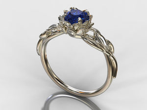 Lotus Flower Blue Sapphire Engagement Ring