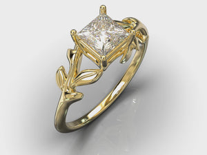 Unique Floral Diamond Engagement Ring With Leaves