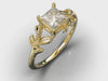 Unique Floral Diamond Engagement Ring With Leaves