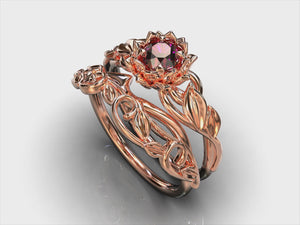 Flower Ruby Bridal Ring Set