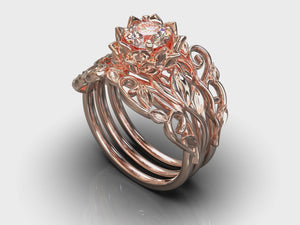 Natural Diamond Flower Wedding Ring Set