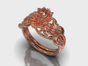 Unique Morganite Flower Bridal Ring Set