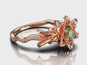 Unique Opal Floral Engagement Ring