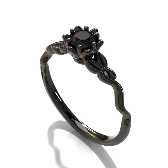 Black Gold Black Diamond Floral Engagement Ring