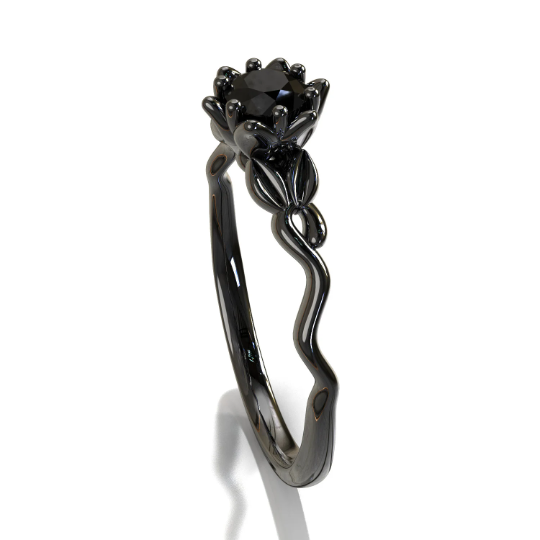 Black Gold Black Diamond Floral Engagement Ring