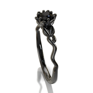 Black Gold Black Diamond Floral Engagement Ring