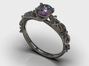 Black Gold Alexandrite Gothic Engagement Ring