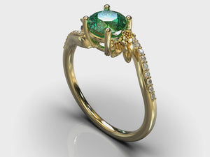 Emerald Engagement Ring With Leaves