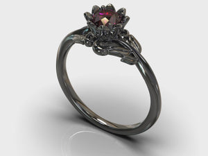 Black Gold Ruby Floral Engagement Ring