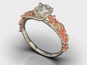 Two Tone Flower Moissanite Engagement Ring