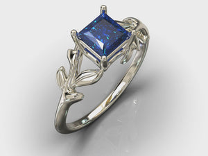 Princess Cut Flower Sapphire Engagement Ring