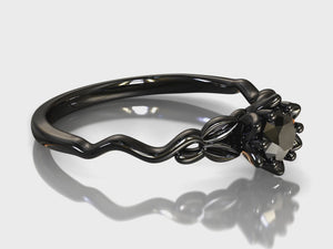 Black Gold Black Diamond Floral Engagement Ring